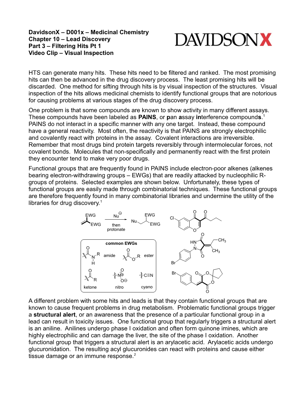 Davidsonx – D001x – Medicinal Chemistry Chapter 10 – Lead Discovery Part 3 – Filtering Hits Pt 1 Video Clip – Visual Inspection