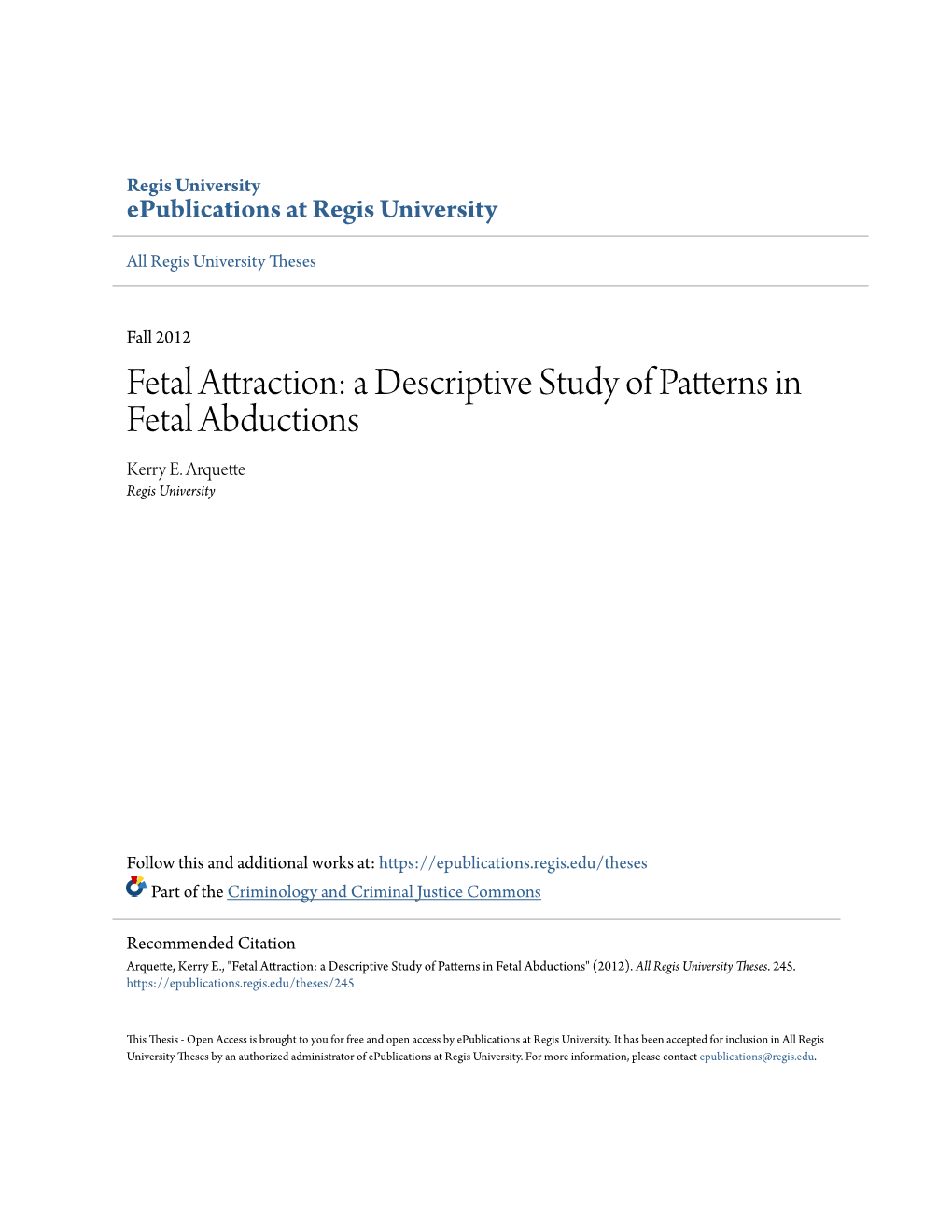 A Descriptive Study of Patterns in Fetal Abductions Kerry E