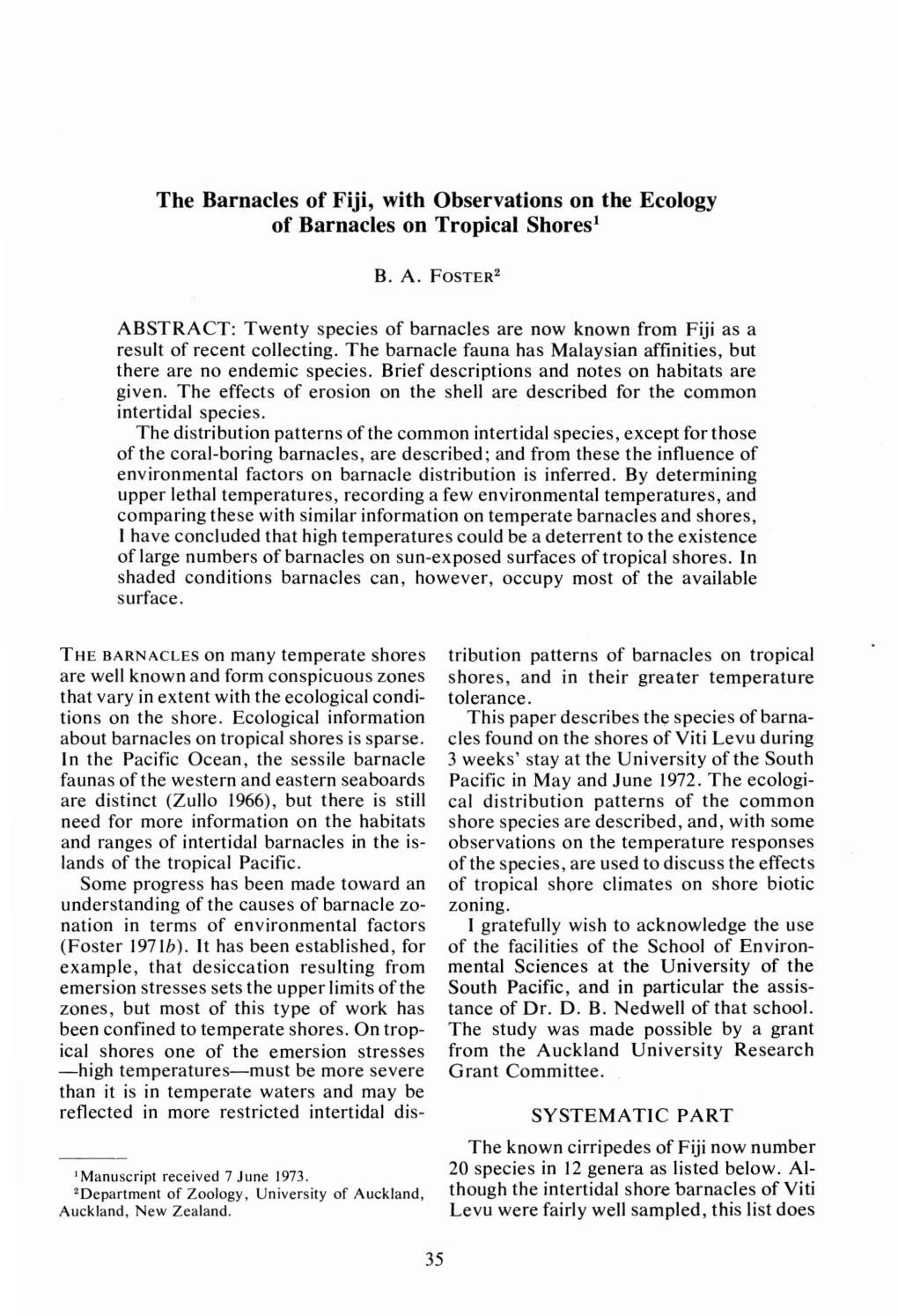 The Barnacles of Fiji, with Observations on the Ecology of Barnacles on Tropical Shores!