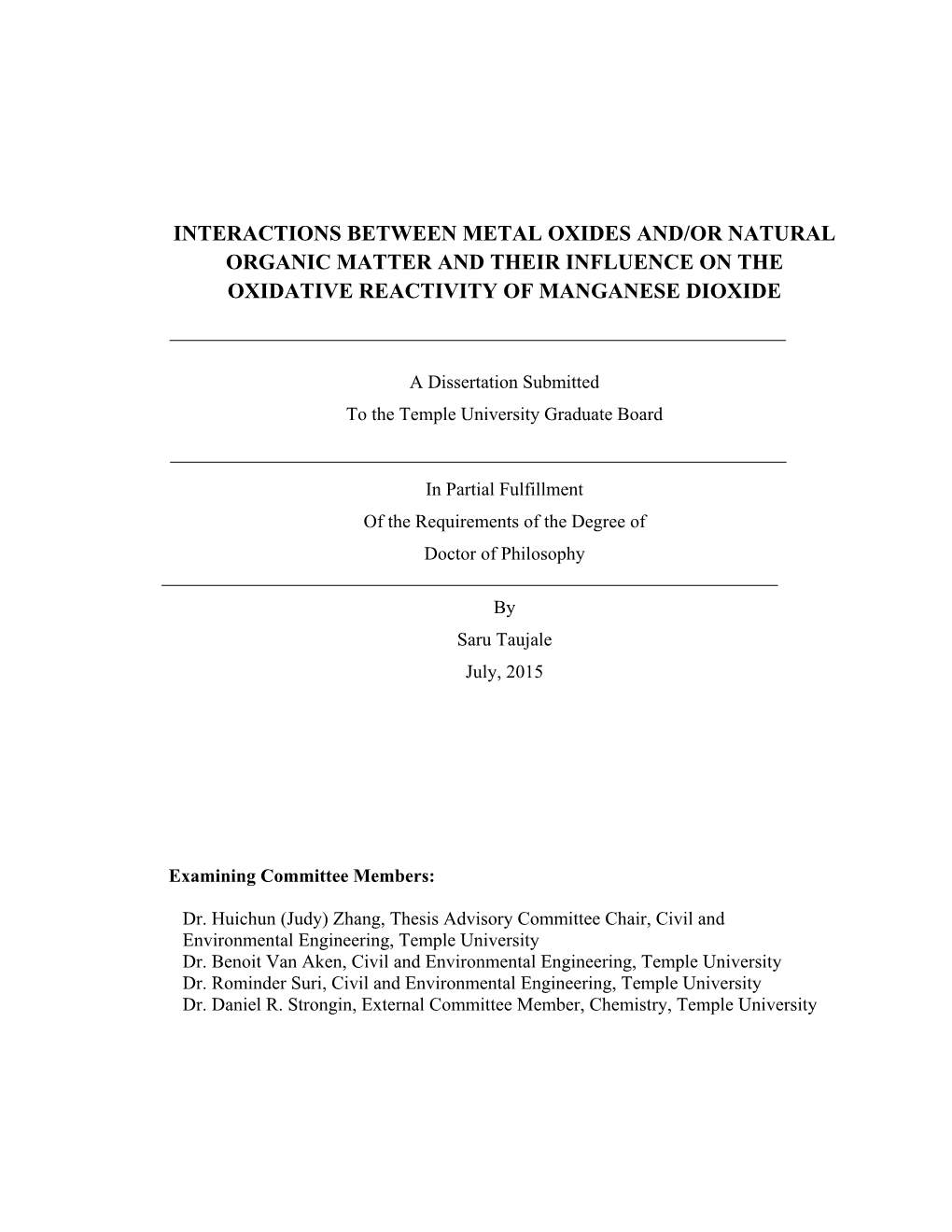 A Dissertation Submitted to the Temple University Graduate Board