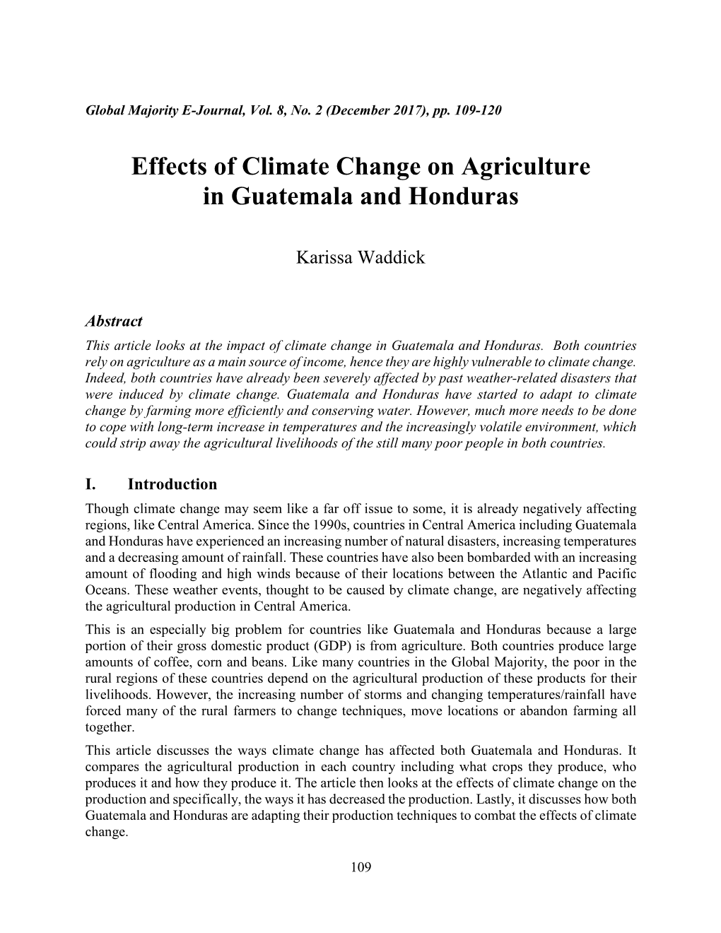 Effects of Climate Change on Agriculture in Guatemala and Honduras