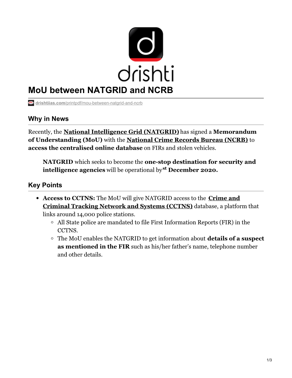 Mou Between NATGRID and NCRB