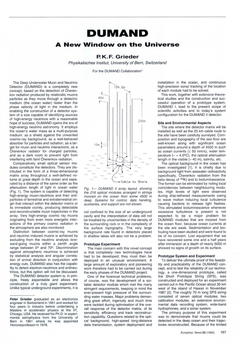 Dumand. a New Window on the Universe