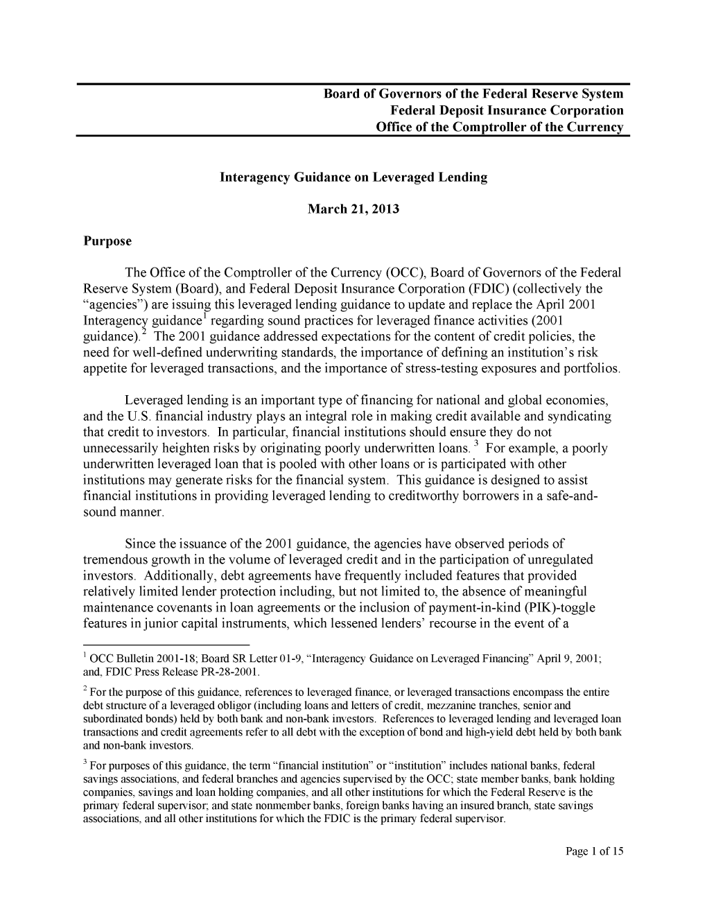 Supervisory Letter SR 13-3 Attachment: Interagency Guidance on Leveraged Lending