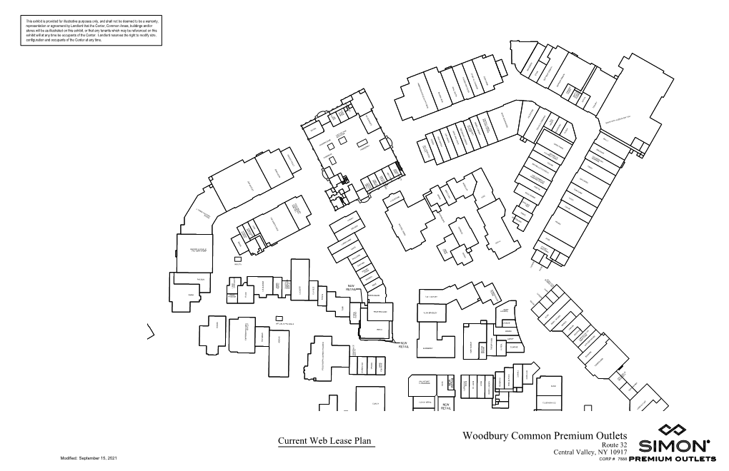 Woodbury Common Premium Outlets Current Web Lease Plan Route 32 Central Valley, NY 10917 Modified: September 15, 2021 CORP # 7888
