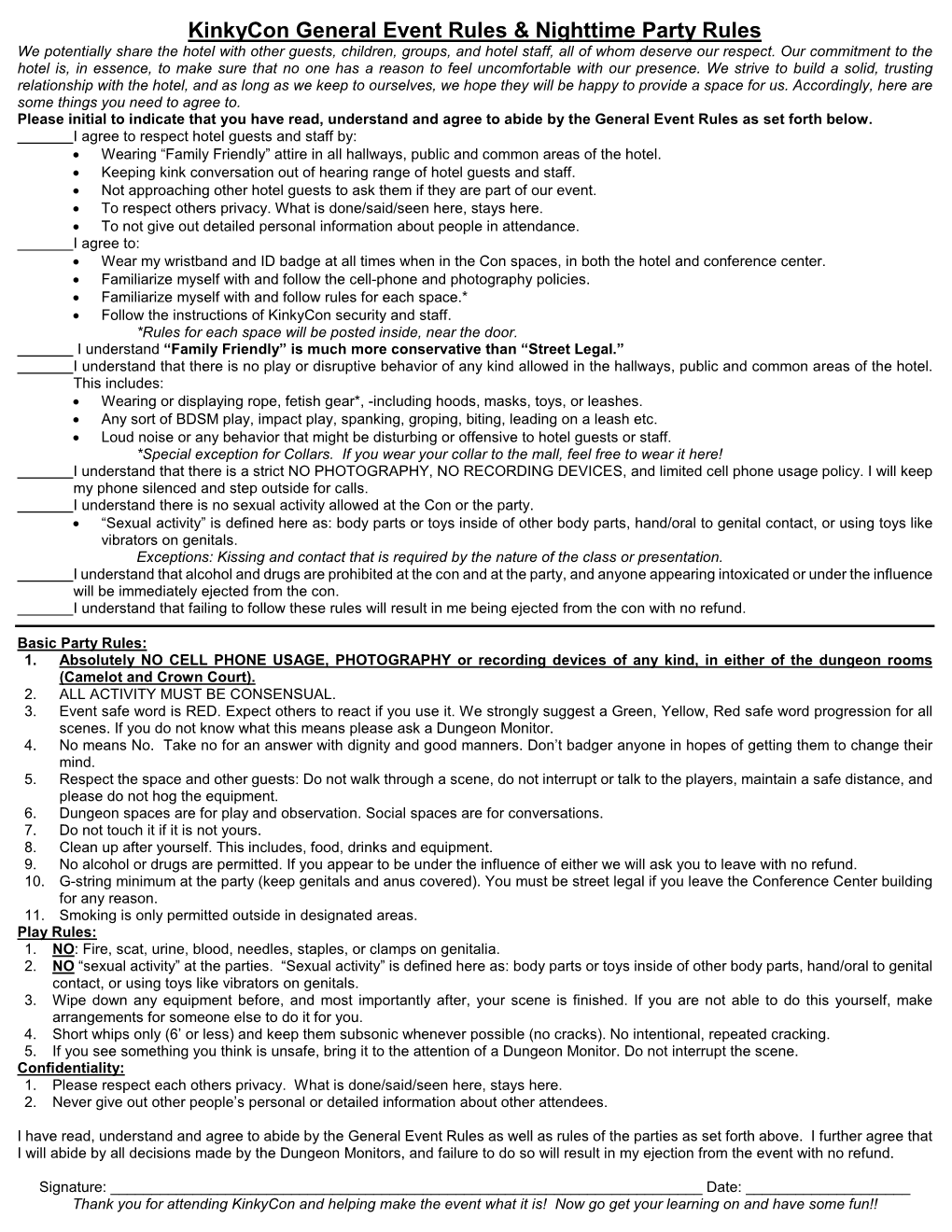 Kinkycon General Event Rules & Nighttime Party Rules