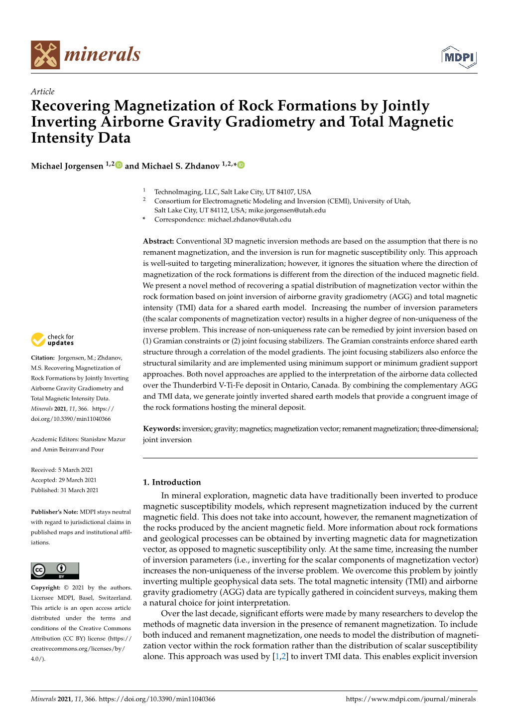 Recovering Magnetization of Rock Formations by Jointly Inverting Airborne Gravity Gradiometry and Total Magnetic Intensity Data