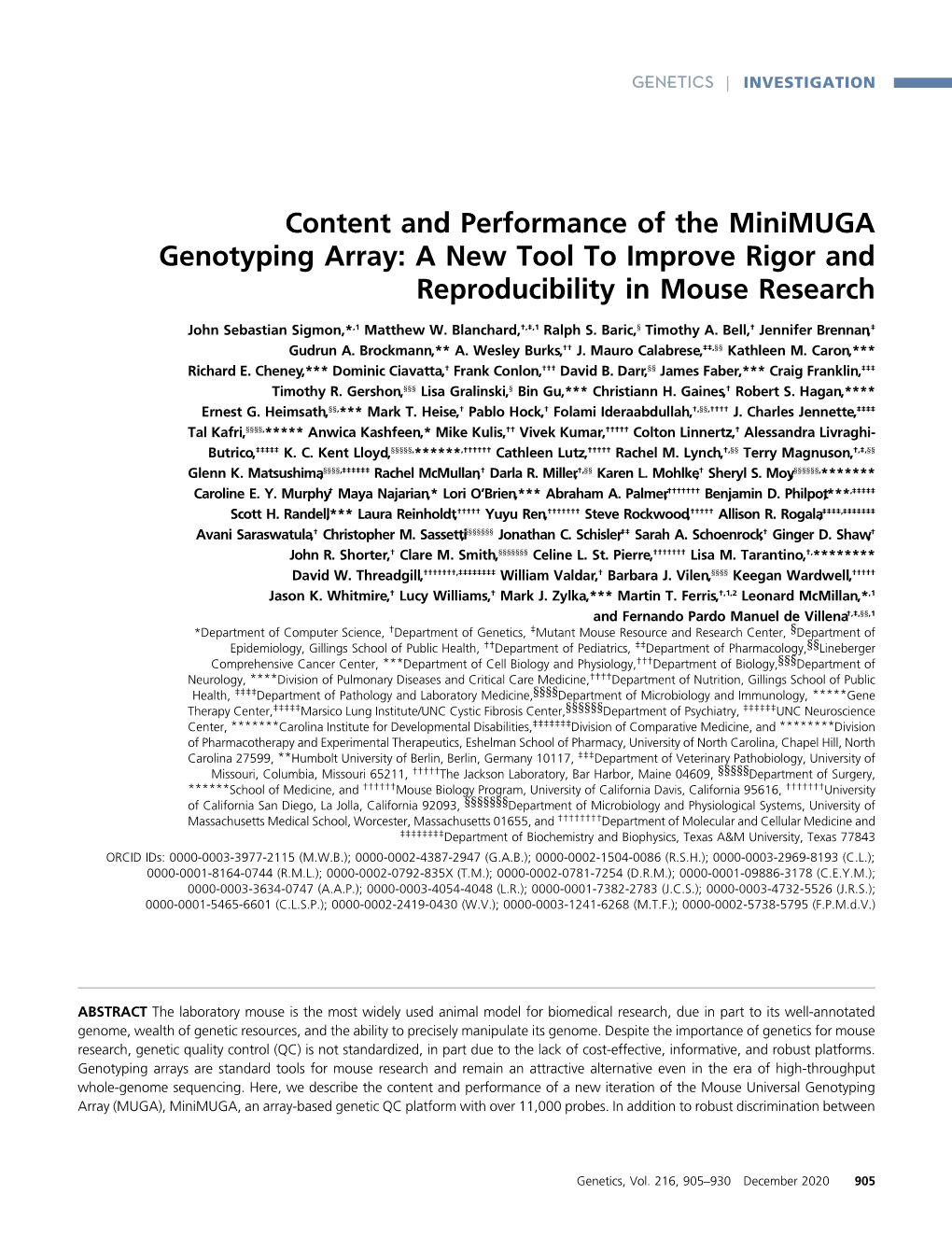 Content and Performance of the Minimuga Genotyping Array: a New Tool to Improve Rigor and Reproducibility in Mouse Research