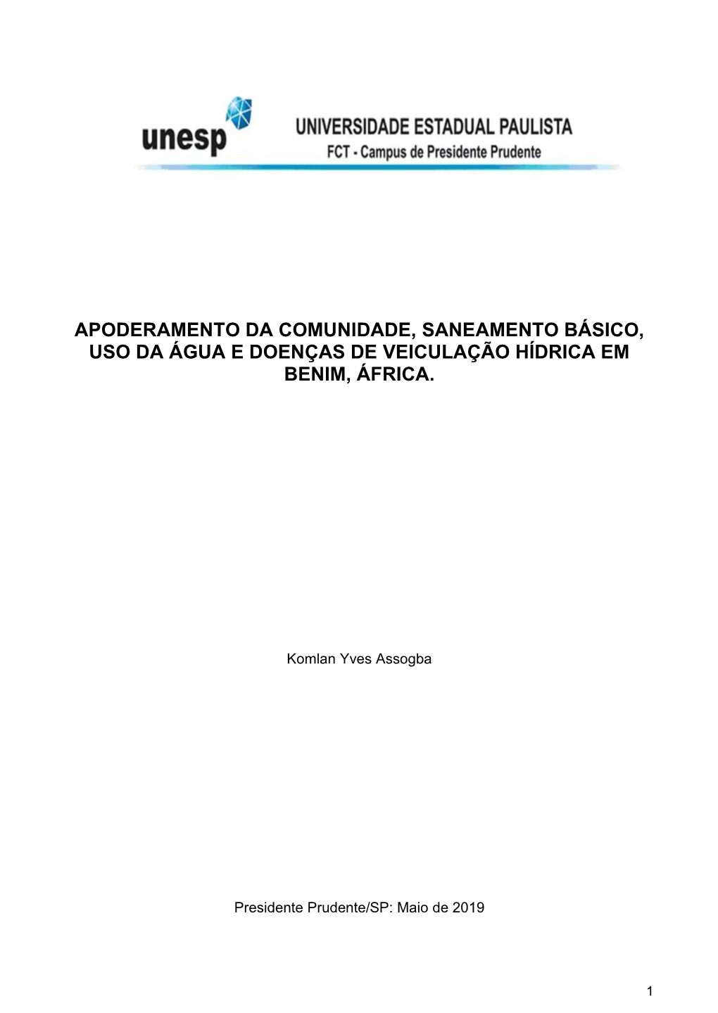 Apoderamento Da Comunidade, Saneamento Básico, Uso Da Água E Doenças De Veiculação Hídrica Em Benim, África