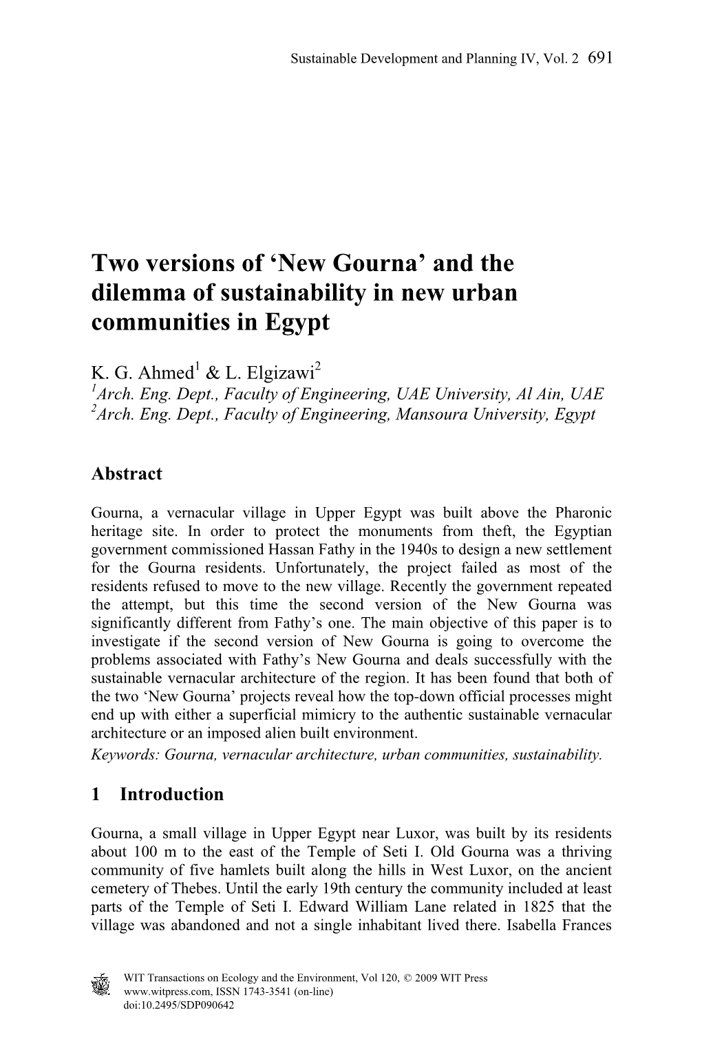 New Gourna’ and the Dilemma of Sustainability in New Urban Communities in Egypt