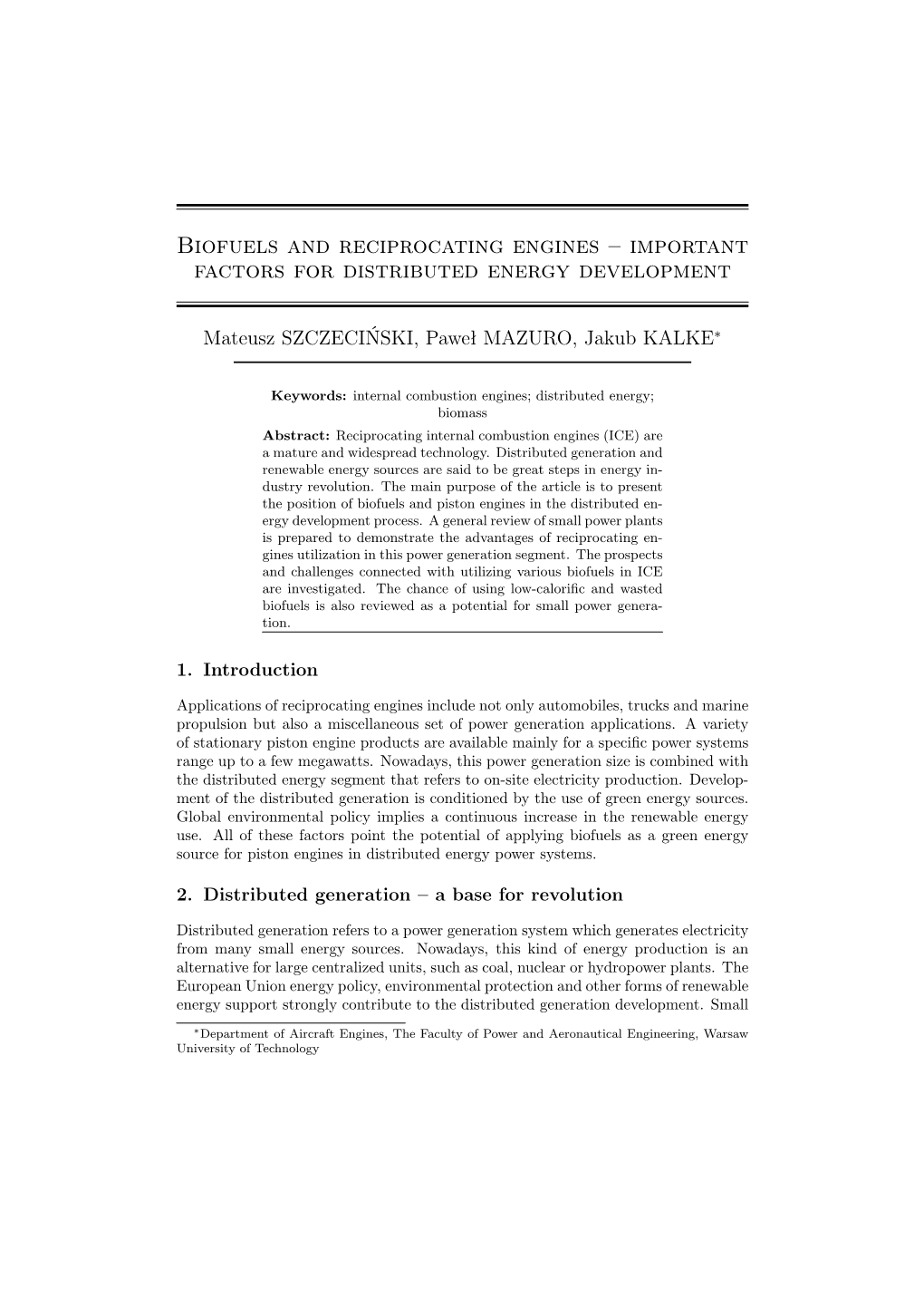 Biofuels and Reciprocating Engines – Important Factors for Distributed Energy Development