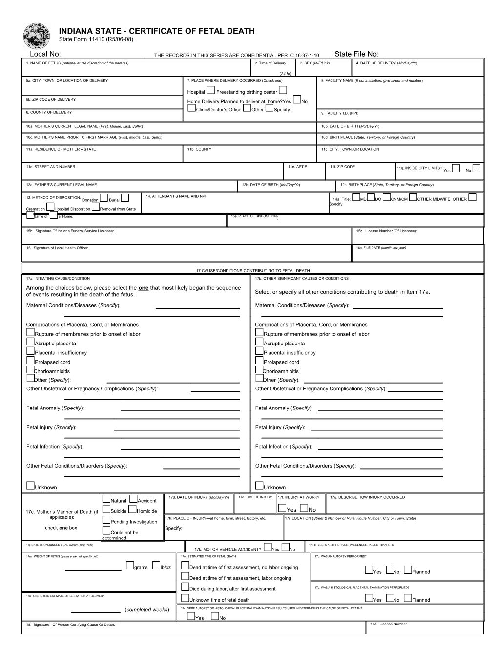 General Fetal Death Entry/Printing Rules