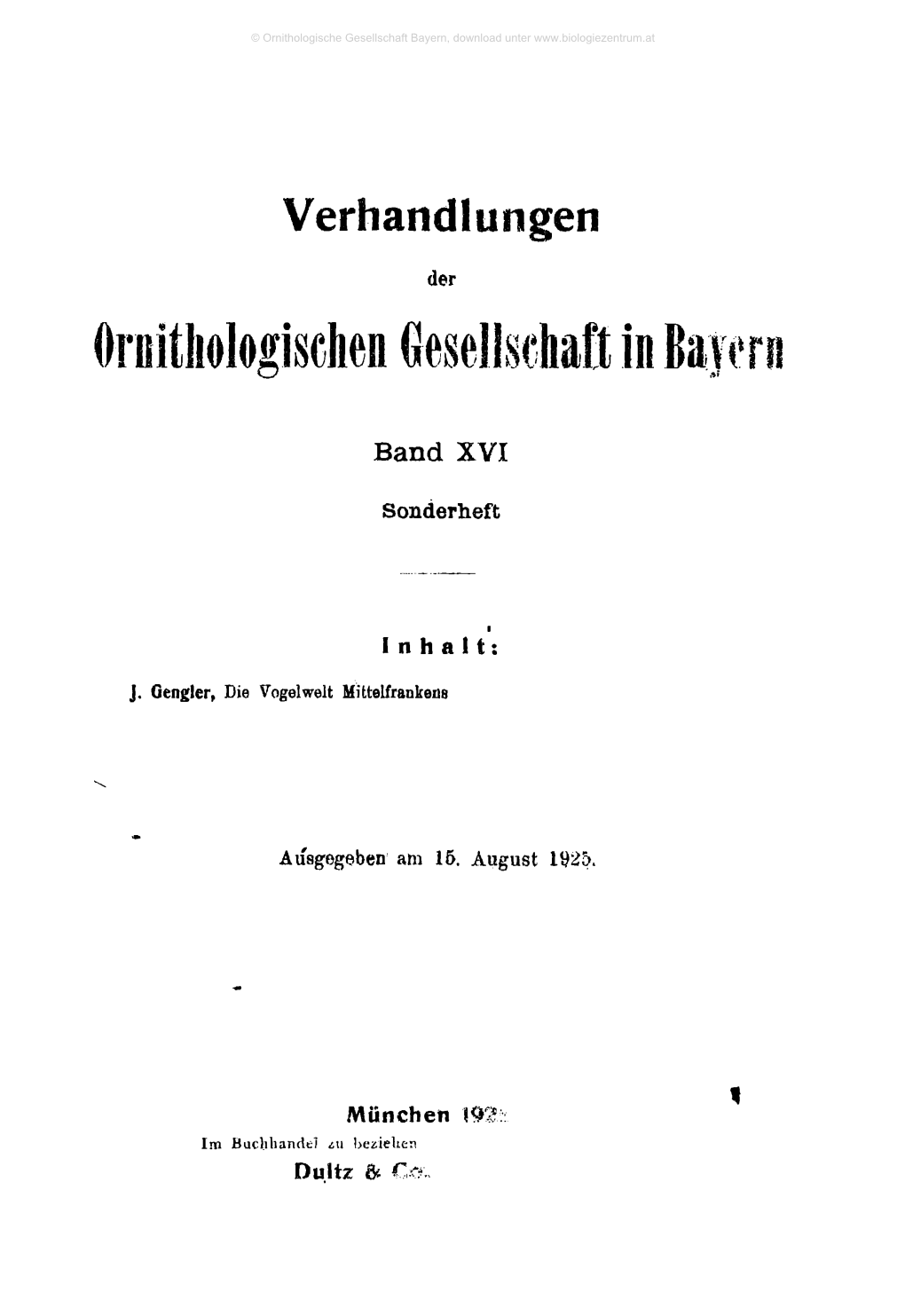 Verhandlungen Der Ornithologischen Gesellschaft in Bayern