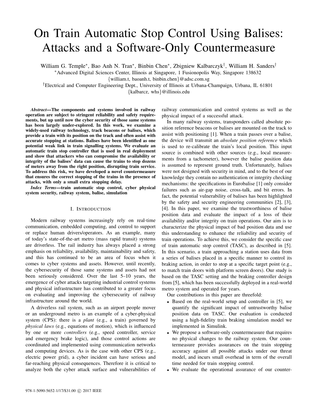 On Train Automatic Stop Control Using Balises: Attacks and a Software-Only Countermeasure