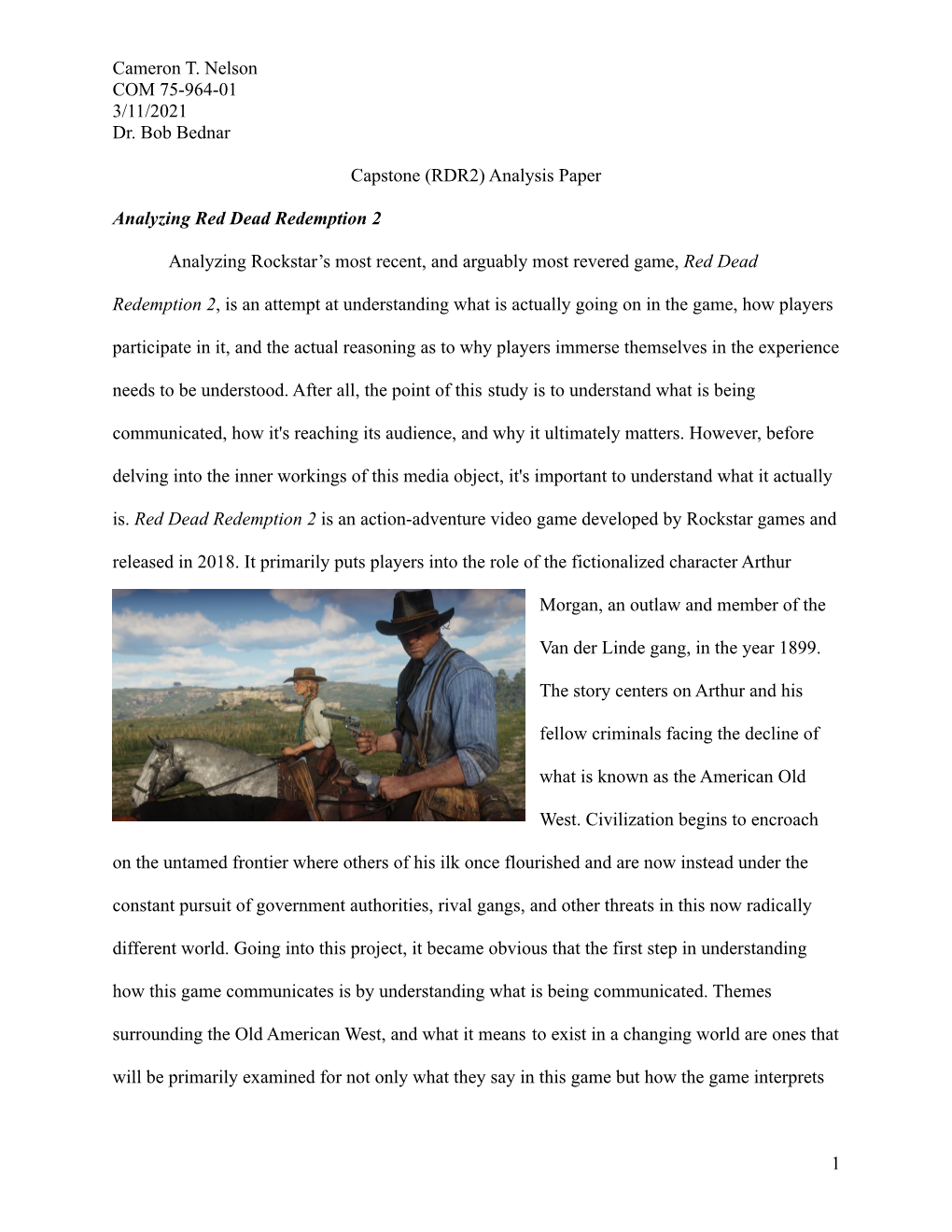 Capstone (RDR2) Analysis Paper