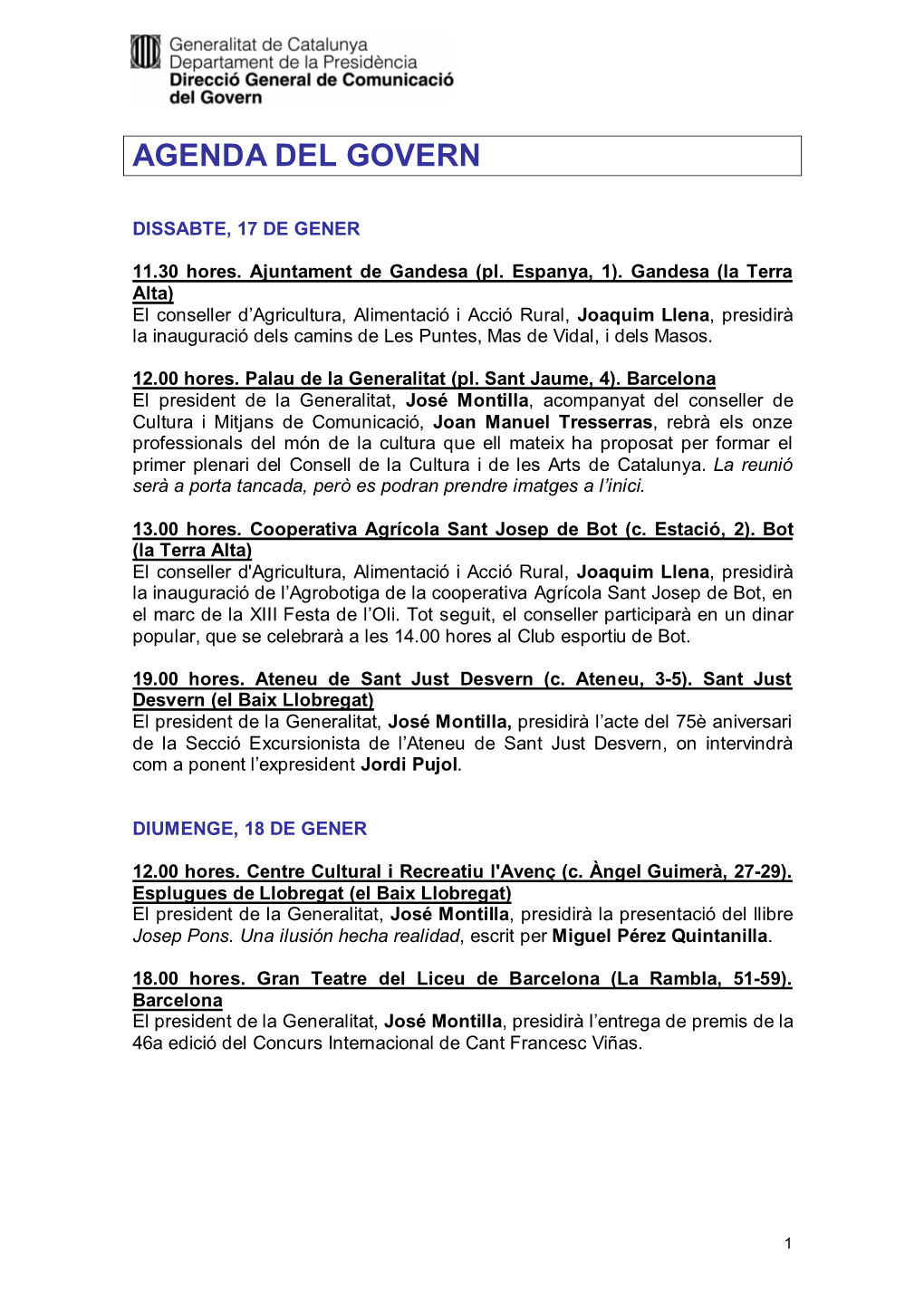 Agenda Del Govern