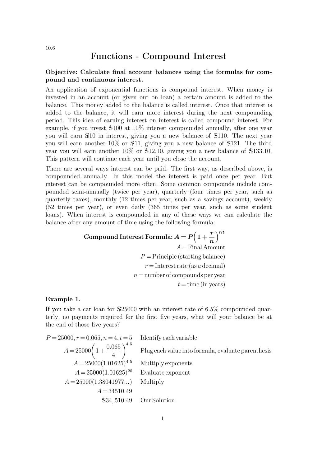 Functions - Compound Interest