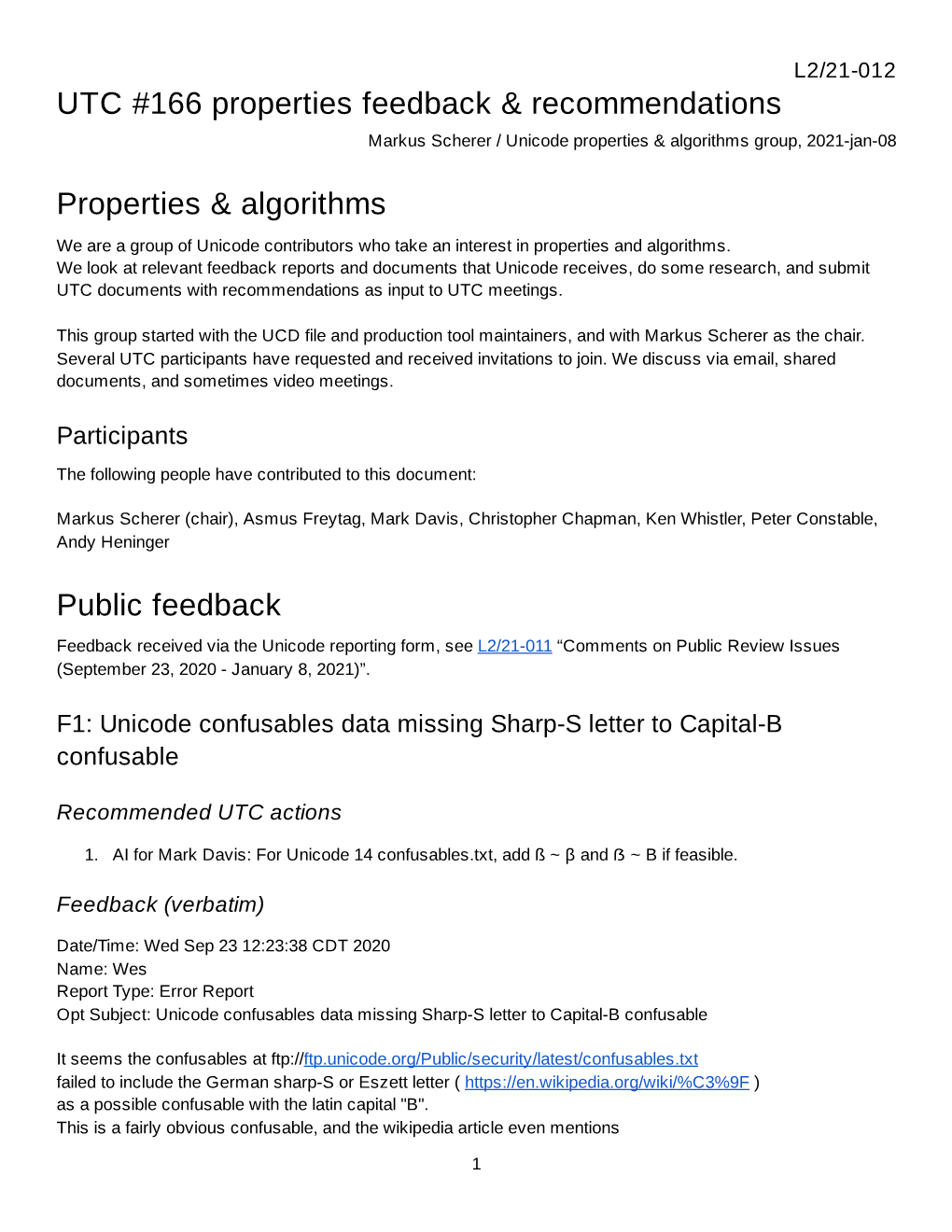 UTC #166 Properties Feedback & Recommendations