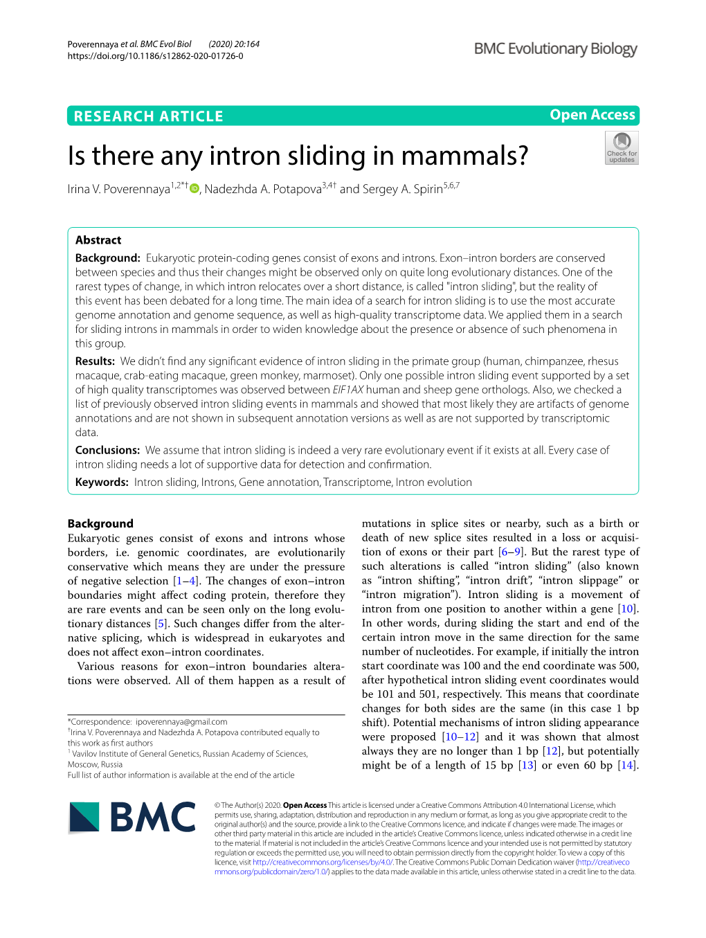 Is There Any Intron Sliding in Mammals? Irina V