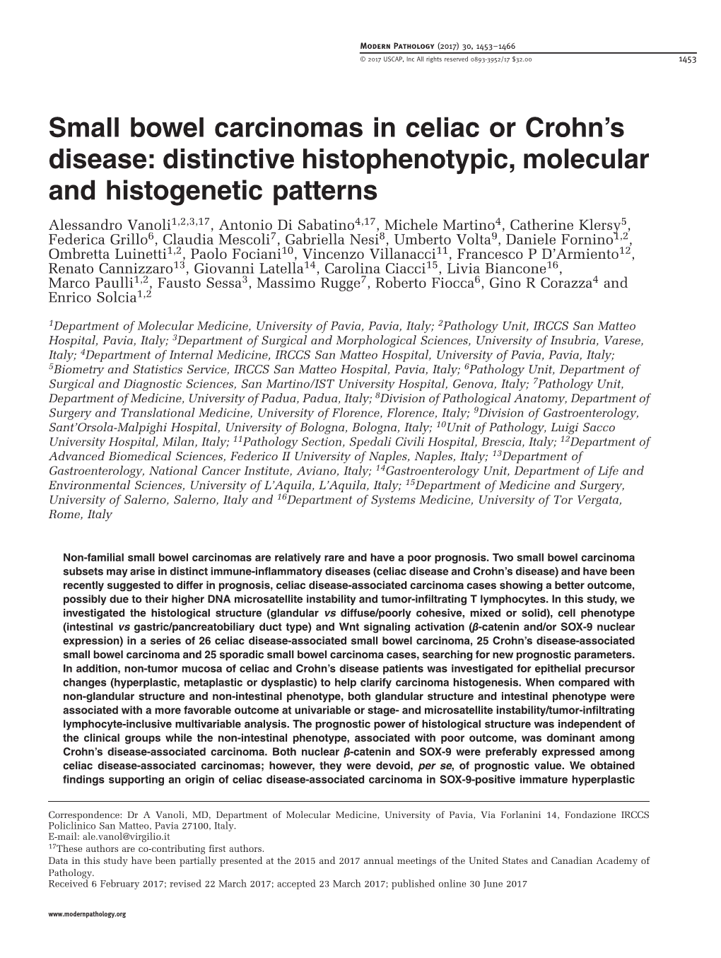 Small Bowel Carcinomas in Celiac Or Crohn's Disease