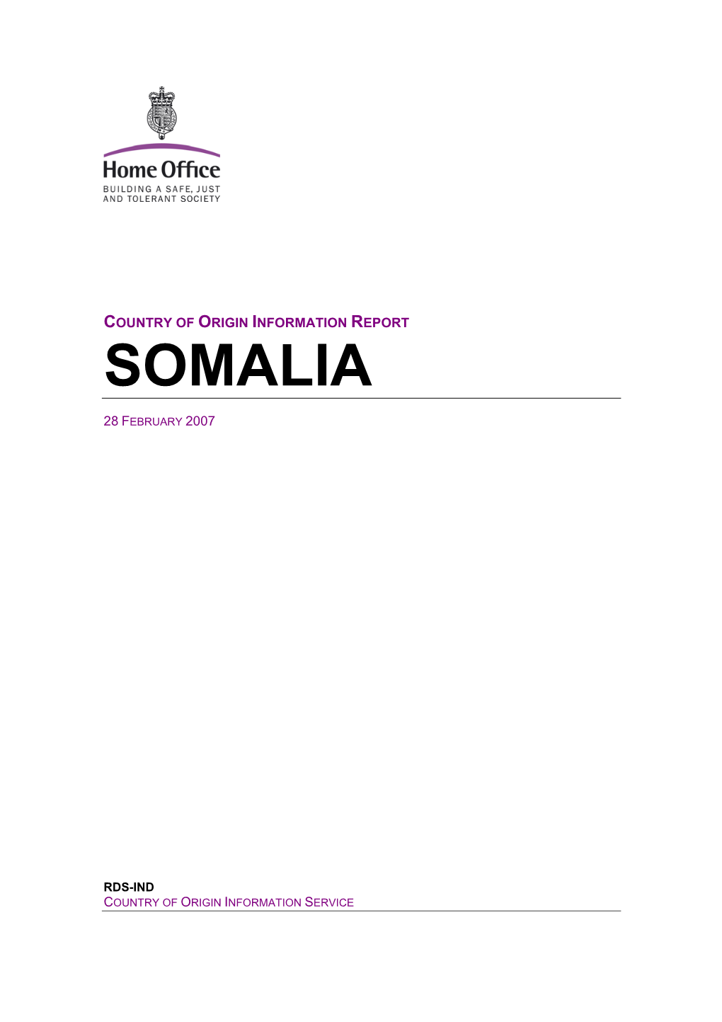 Country of Origin Information Report Somalia February 2007