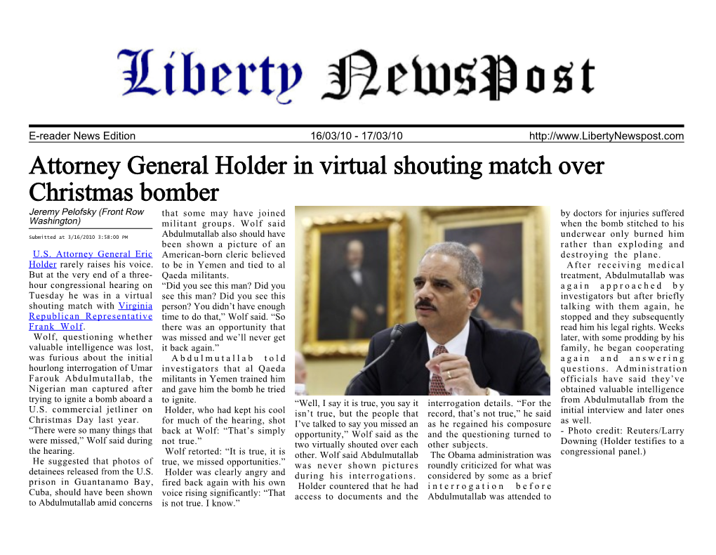 Attorney General Holder in Virtual Shouting Match Over Christmas Bomber