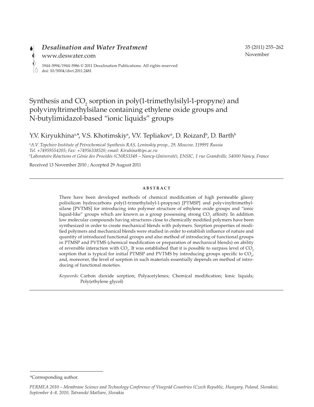 Synthesis and CO2 Sorption in Poly(1-Trimethylsilyl-1-Propyne) And