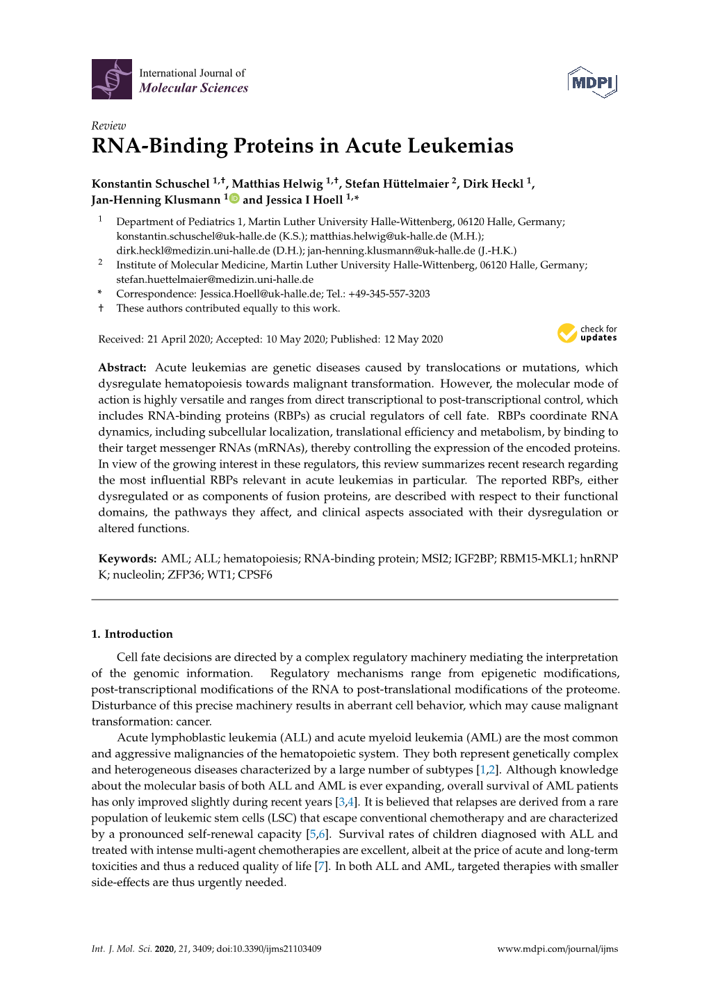 RNA-Binding Proteins in Acute Leukemias