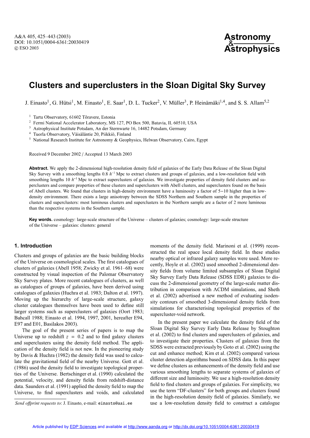 Clusters and Superclusters in the Sloan Digital Sky Survey