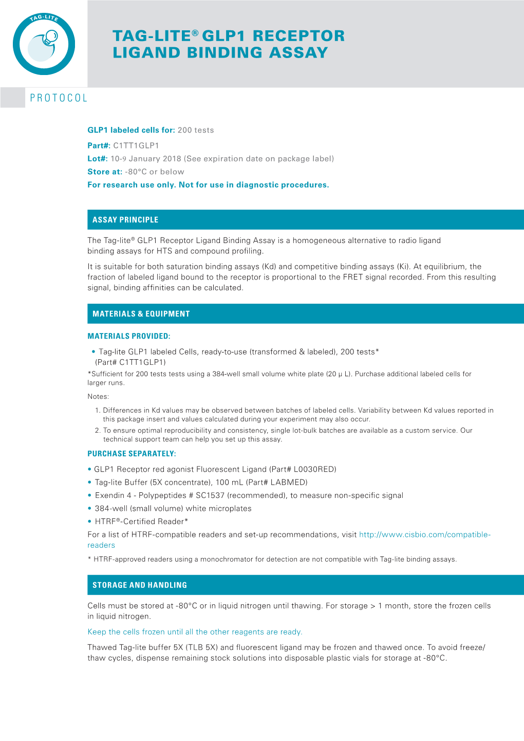 Tag-Lite® Glp1 Receptor Ligand Binding Assay