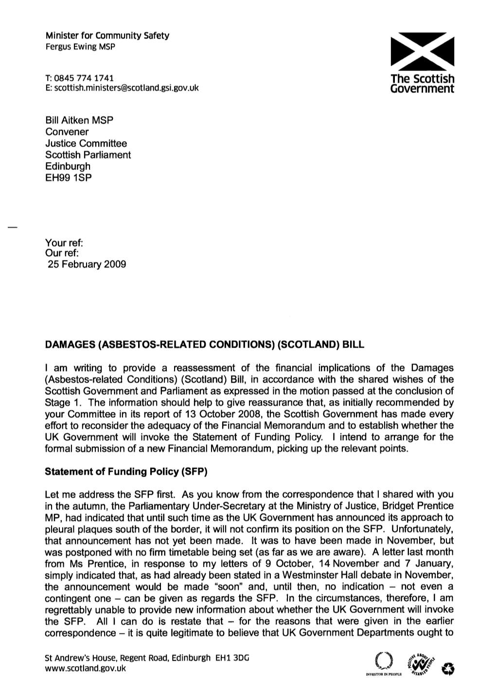 The Scottish Government and Parliament As Expressed in the Motion Passed at the Conclusion of Stage 1