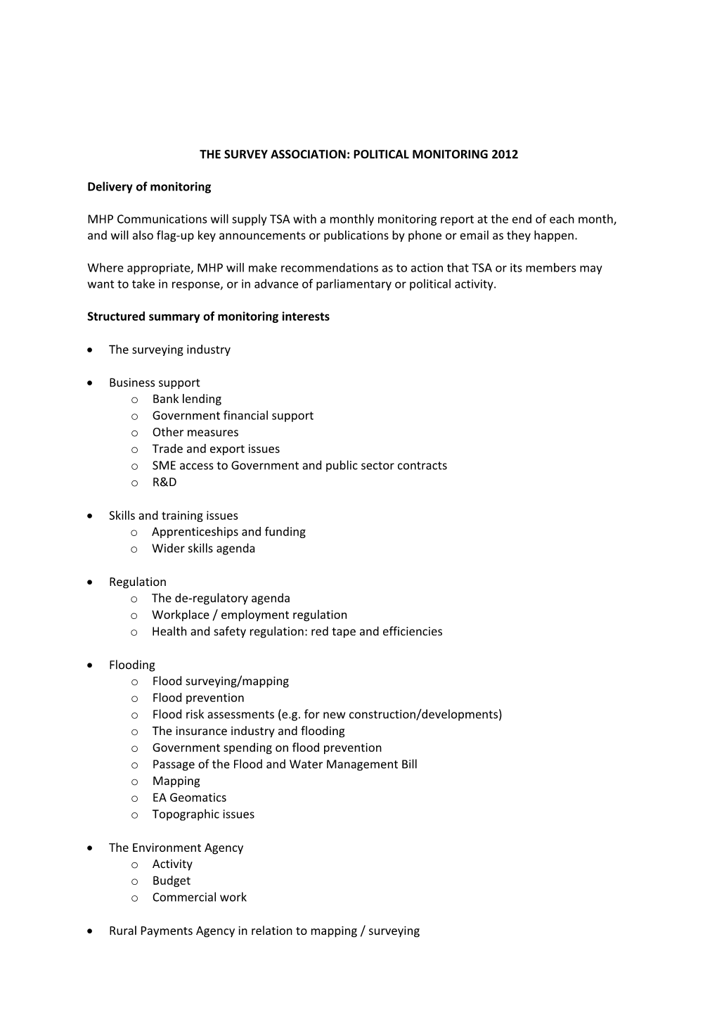 The Survey Association: Political Monitoring 2012