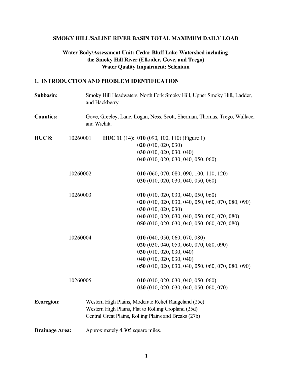 Smoky Hill River (Elkader, Gove, and Trego) Water Quality Impairment: Selenium