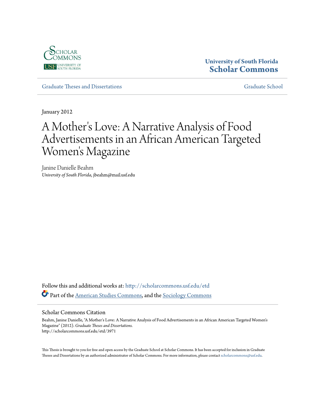 A Mother's Love: a Narrative Analysis of Food Advertisements in An