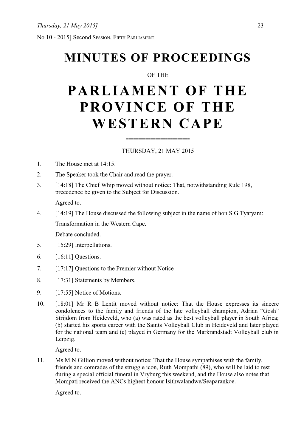 Parliament of the Province of the Western Cape