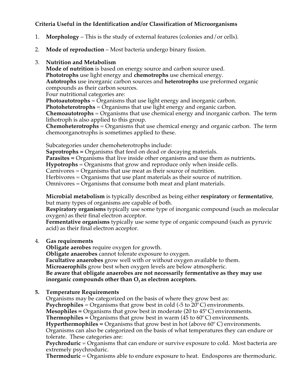 Criteria for Classification