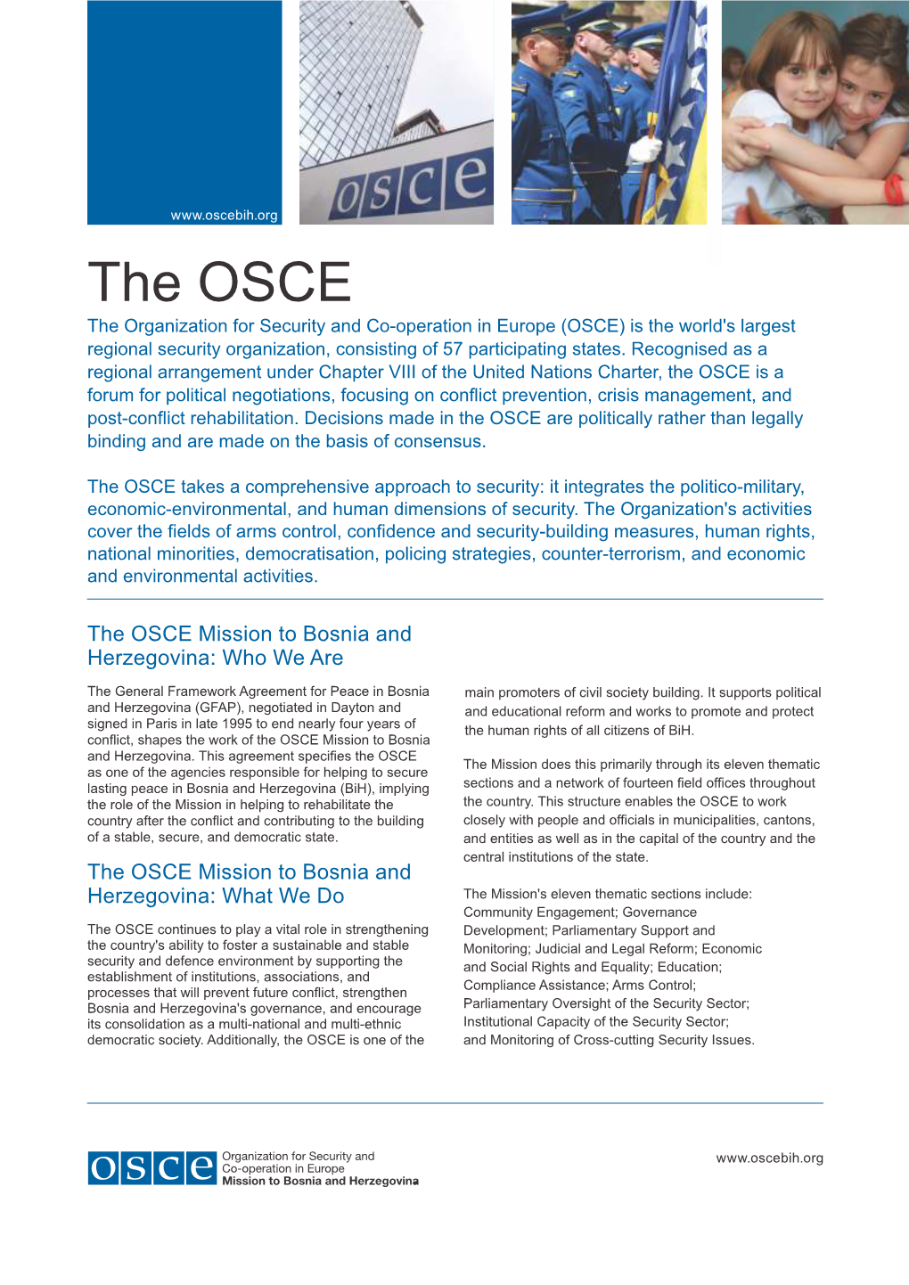 The OSCE Mission to Bosnia and Herzegovina Factsheet