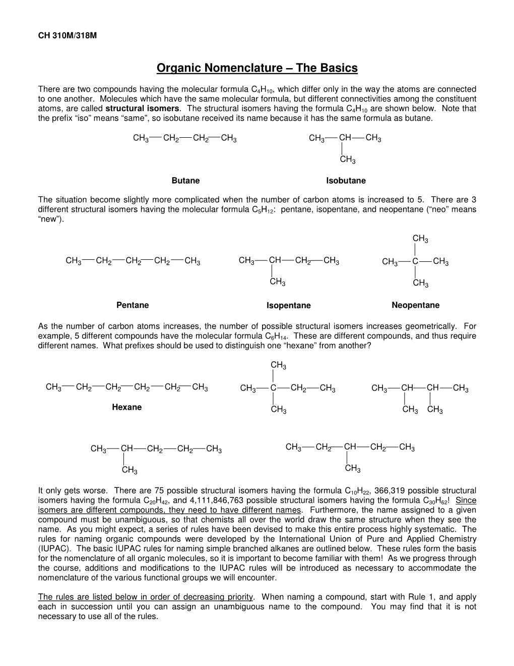 Organic Nomenclature – the Basics