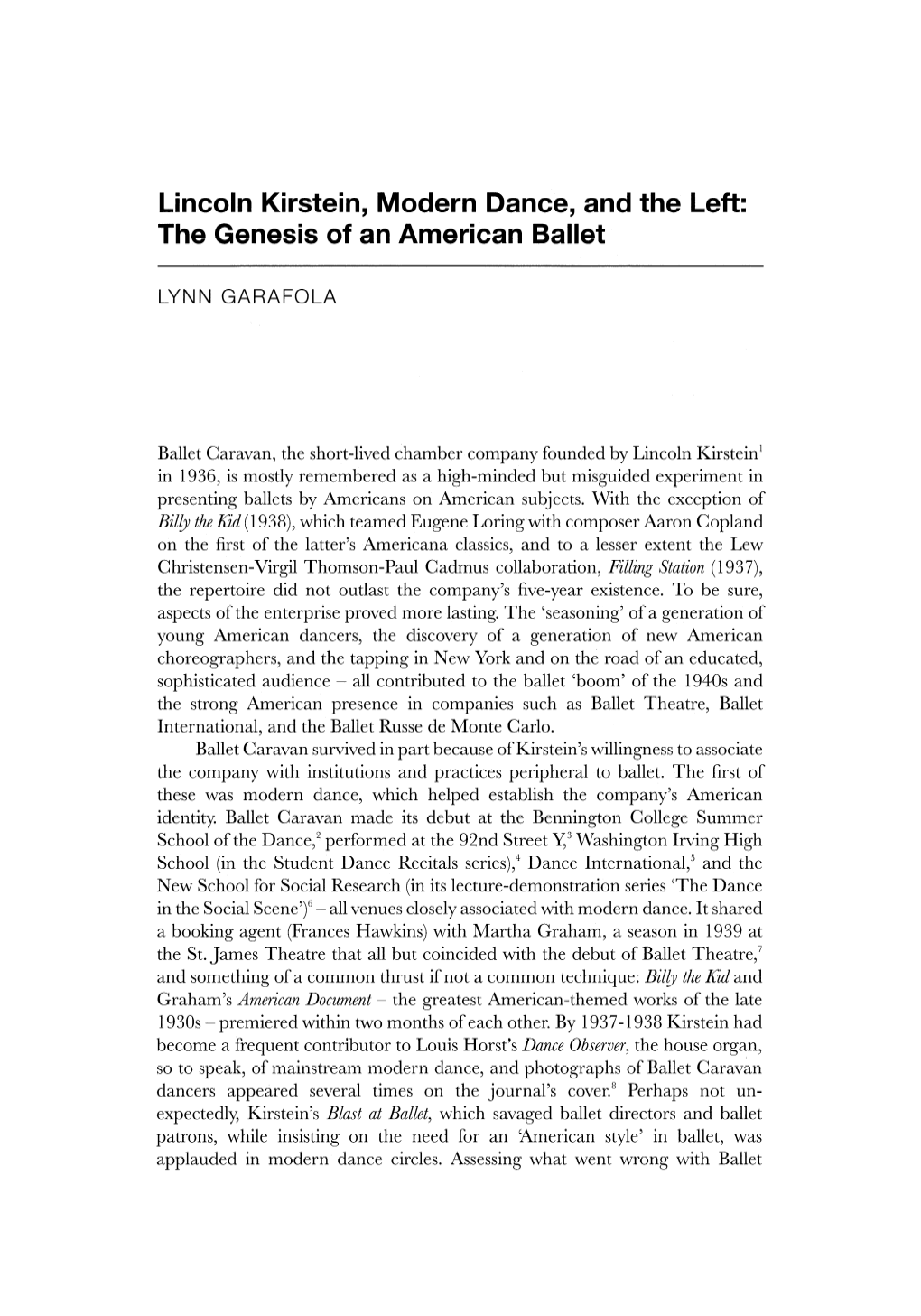 Lincoln Kirstein, Modern Dance, and the Left: the Genesis of an American Ballet