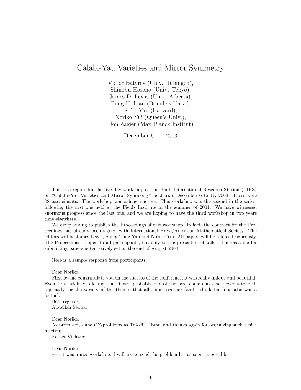 Calabi-Yau Varieties and Mirror Symmetry
