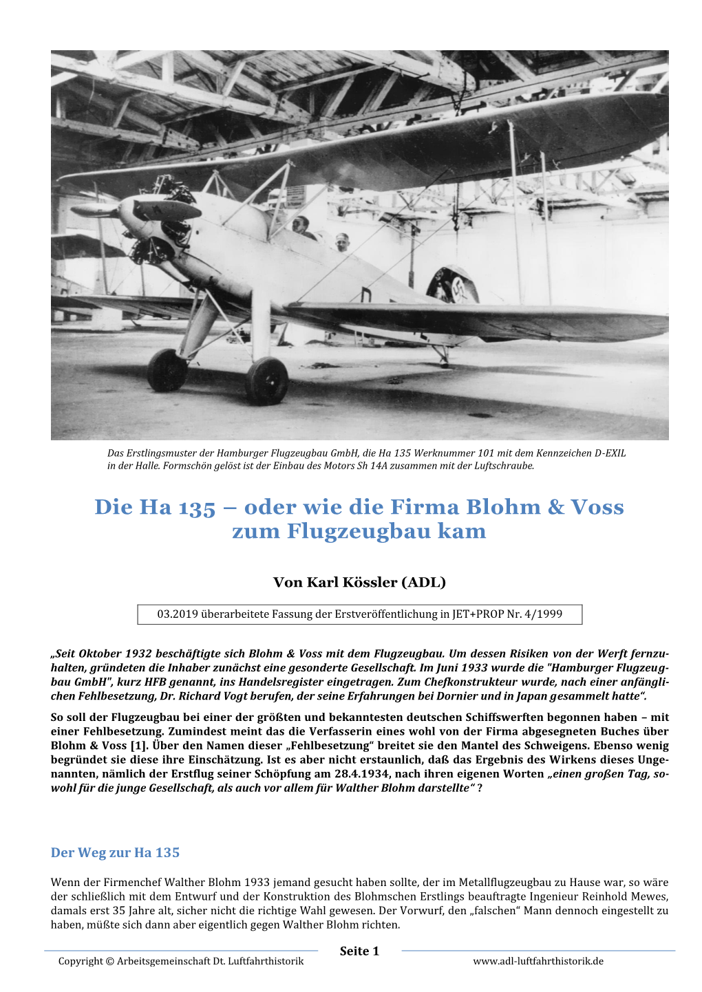 Oder Wie Die Firma Blohm & Voss Zum Flugzeugbau