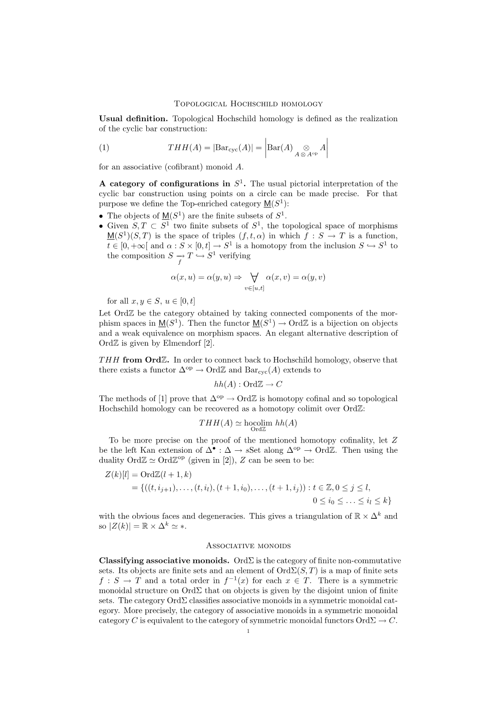 Notes the Symmetric Monoidal Functor Ordσ → C That Classiﬁes A