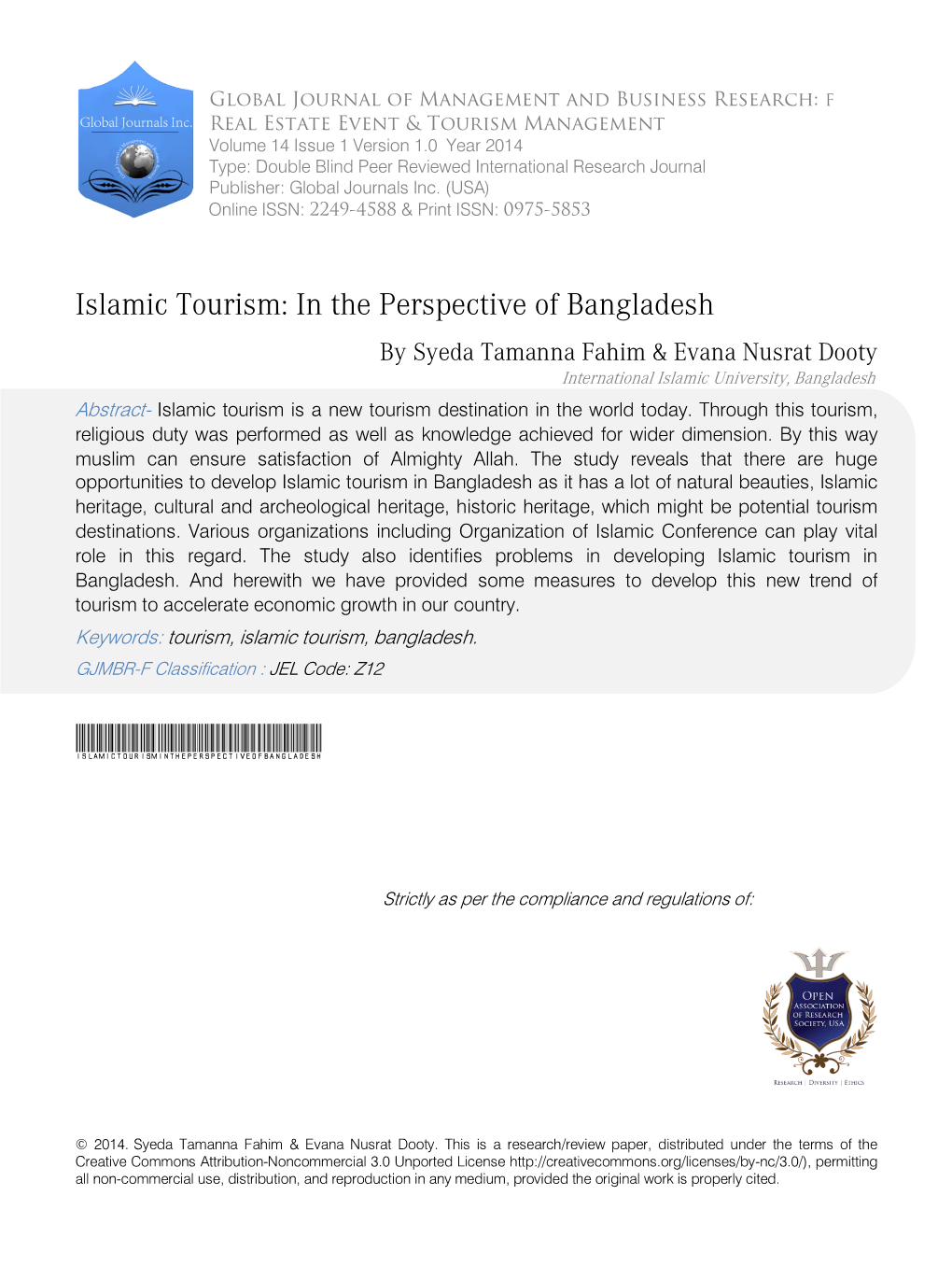 Islamic Tourism: in the Perspective of Bangladesh