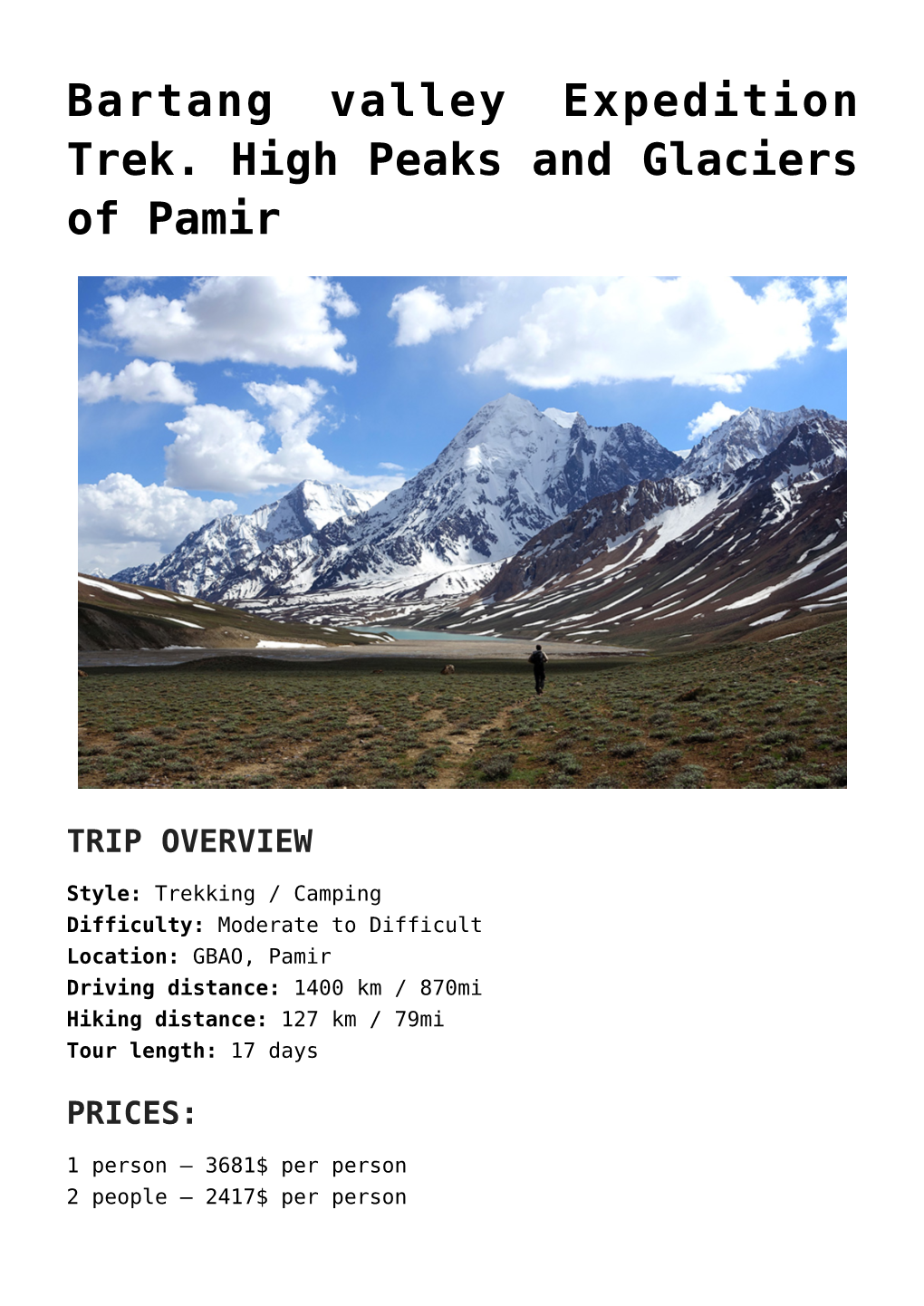 Bartang Valley Expedition Trek. High Peaks and Glaciers of Pamir