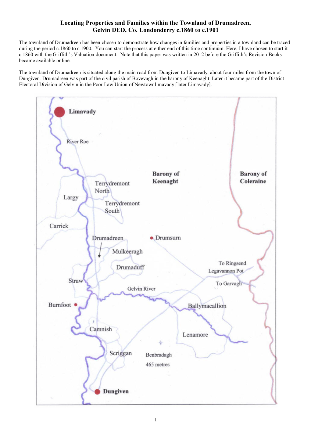 Locating Properties and Families Within the Townland of Drumadreen, Gelvin DED, Co