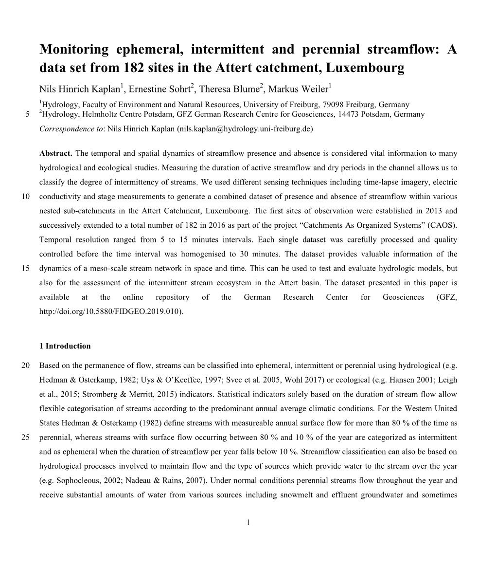 Monitoring Ephemeral, Intermittent and Perennial Streamflow