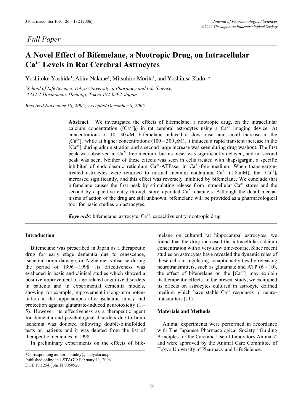 A Novel Effect of Bifemelane, a Nootropic Drug, on Intracellular