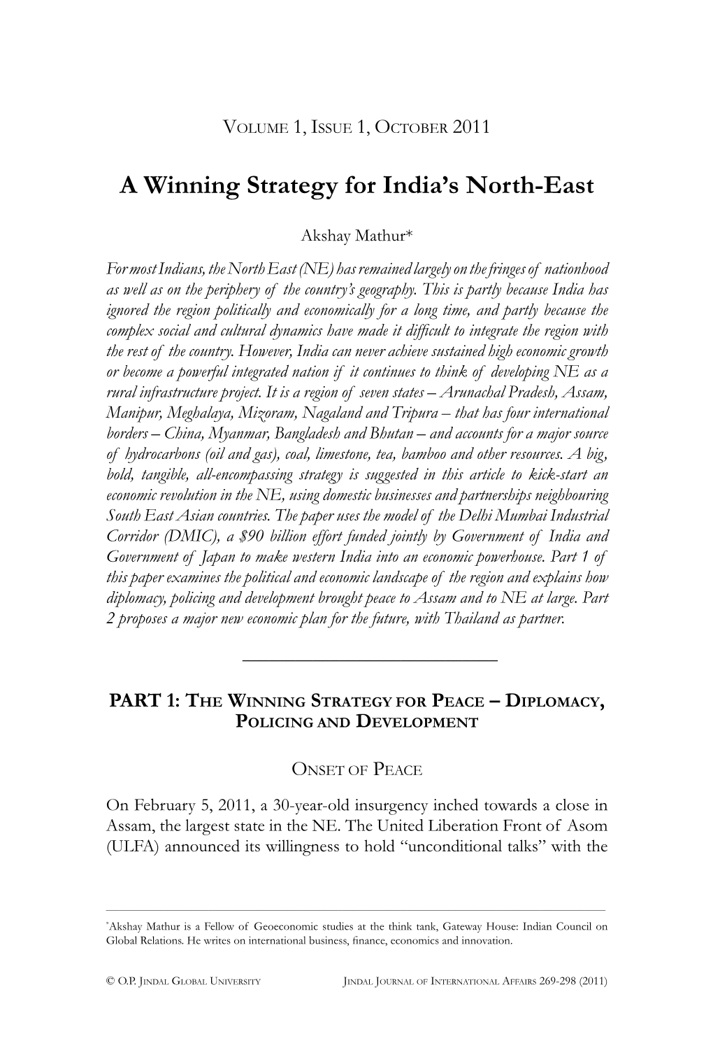 A Winning Strategy for India's North-East