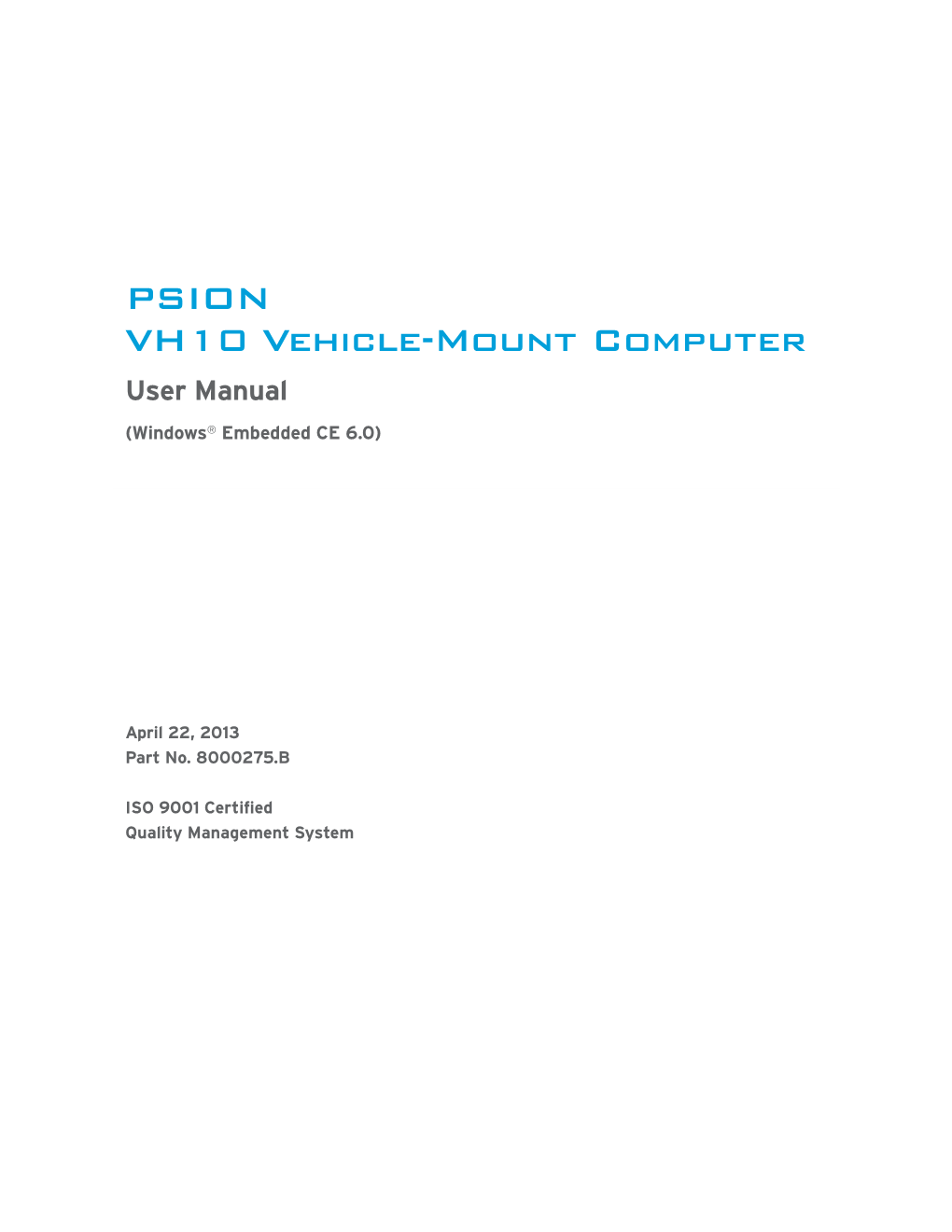 PSION VH10 Vehicle-Mount Computer User Manual