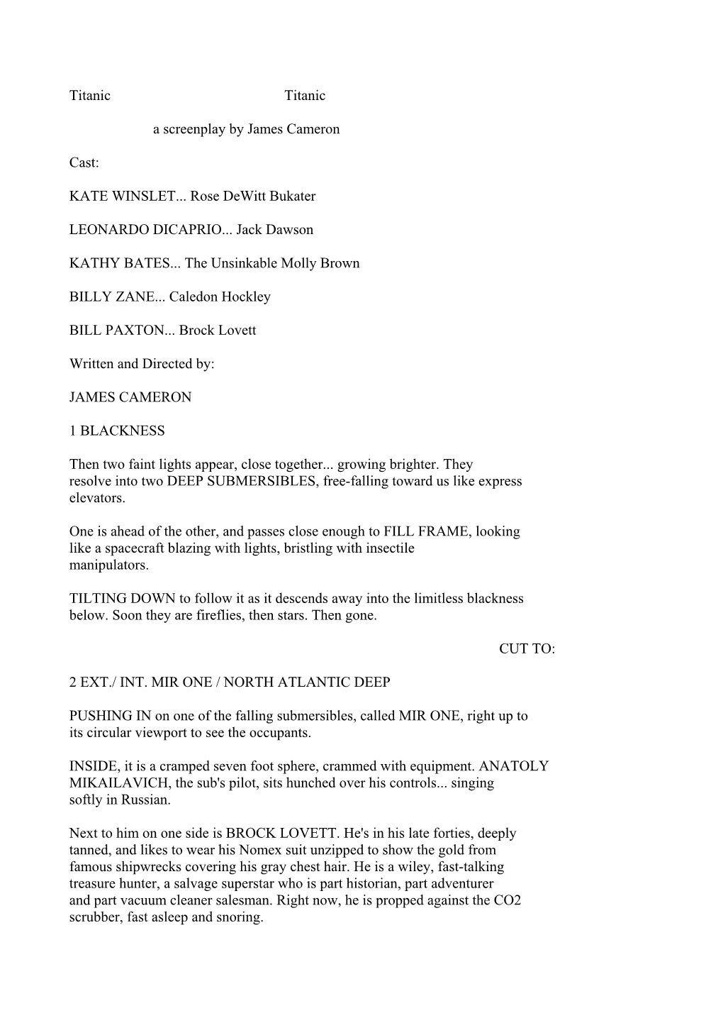 Titanic Titanic a Screenplay by James Cameron Cast: KATE WINSLET